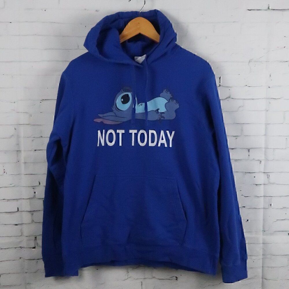 PORT AND COMPANY BLUE LILO & STITCH NOT TODAY LONG SLEEVE HOODIE SWEATSHIRT